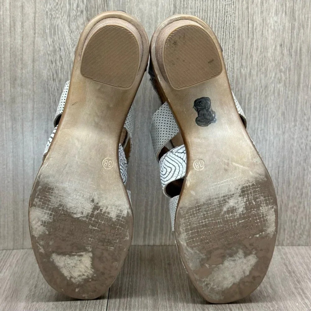 Clocharme Sandals Womens Sz 38 Open Toe Block Heel Gladiator Suede Leather Gray - Picture 11 of 12